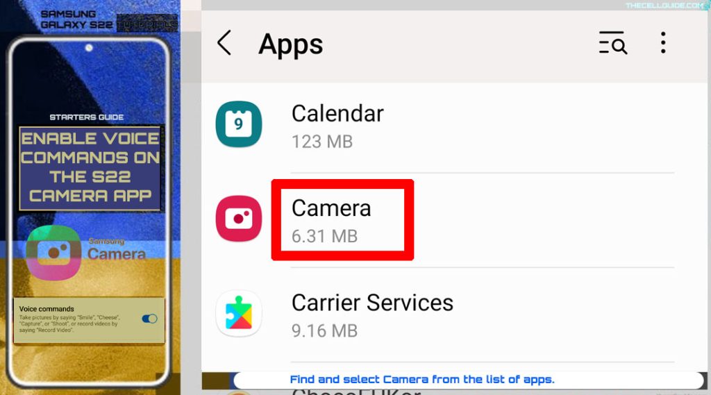 enable voice commands galaxy s22 camera cam