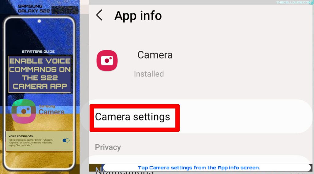 enable voice commands galaxy s22 camera camset