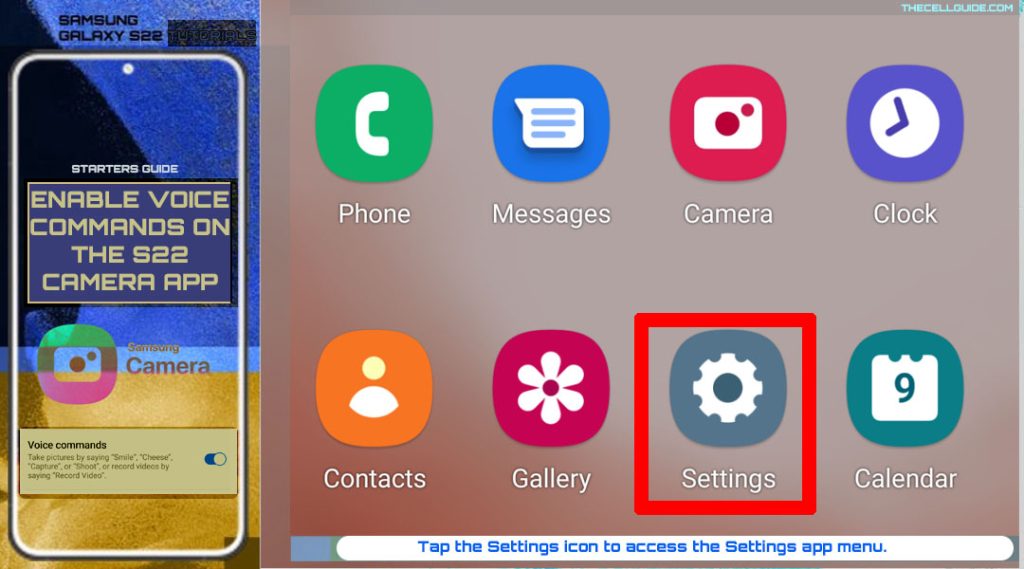enable voice commands galaxy s22 camera settings