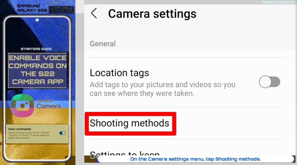 enable voice commands galaxy s22 camera sm