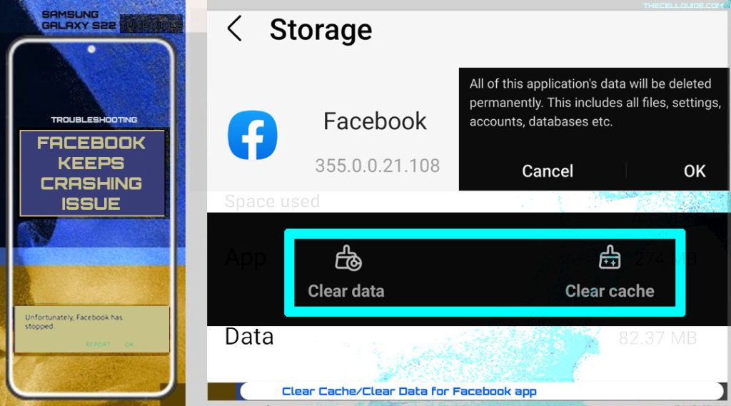 fix facebook keeps crashing oneUI 4 clear cache data