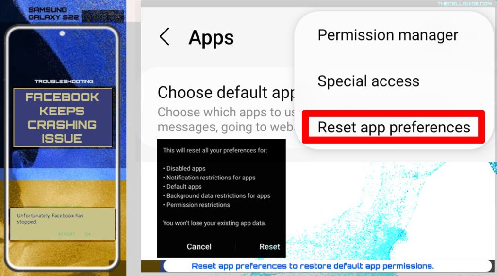 fix facebook keeps crashing oneUI 4 reset app preferences