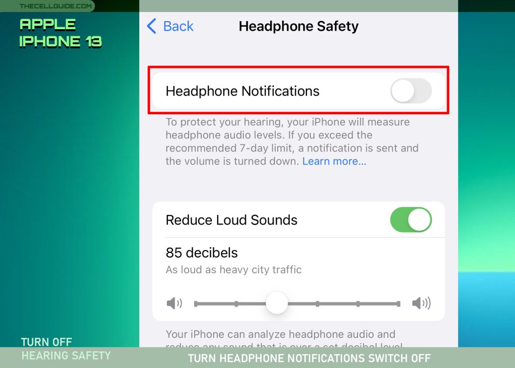 turn off hearing safety on iphone13 OFF