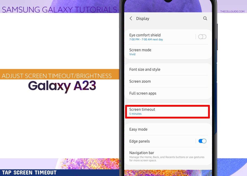 adjust screen timeout and brightness galaxy a23 SCREEN TO