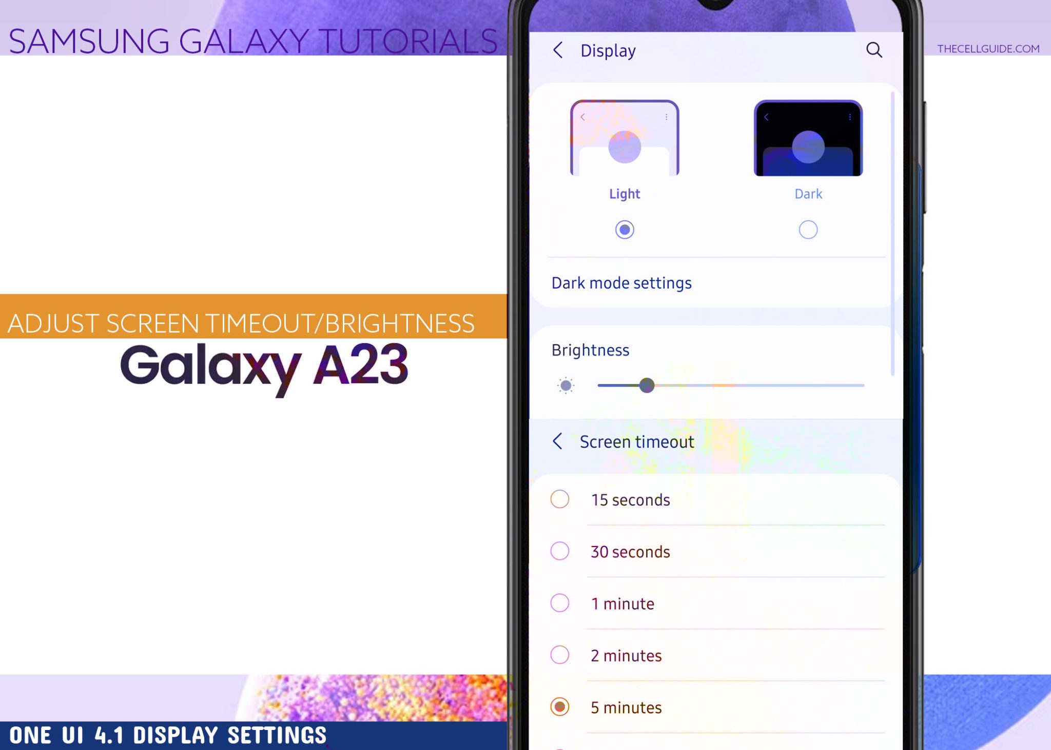 How to adjust screen timeout and brightness on samsung galaxy a23