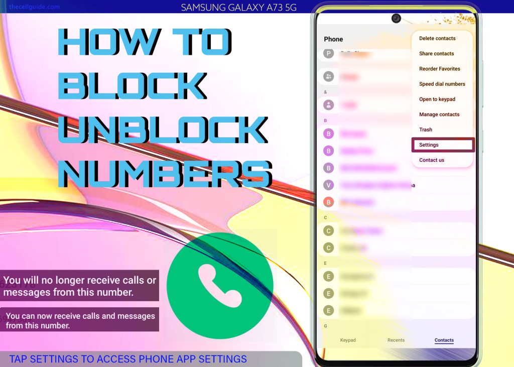 block unblock phone number galaxy a73 SETTINGS