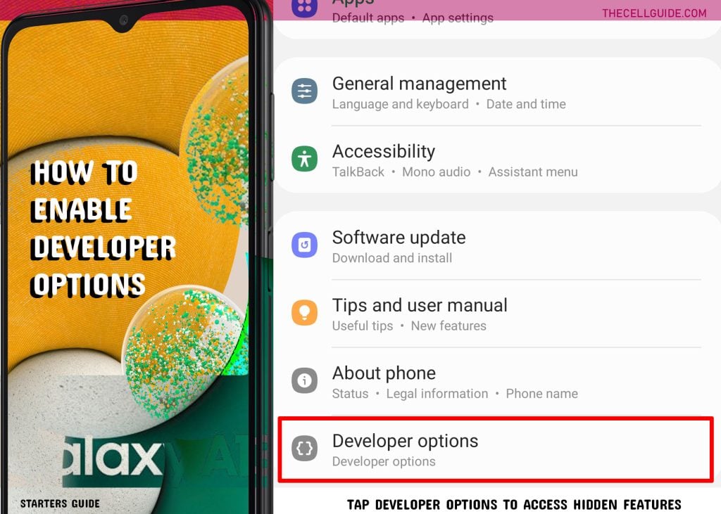 enable developer options galaxy a13 ACCESS