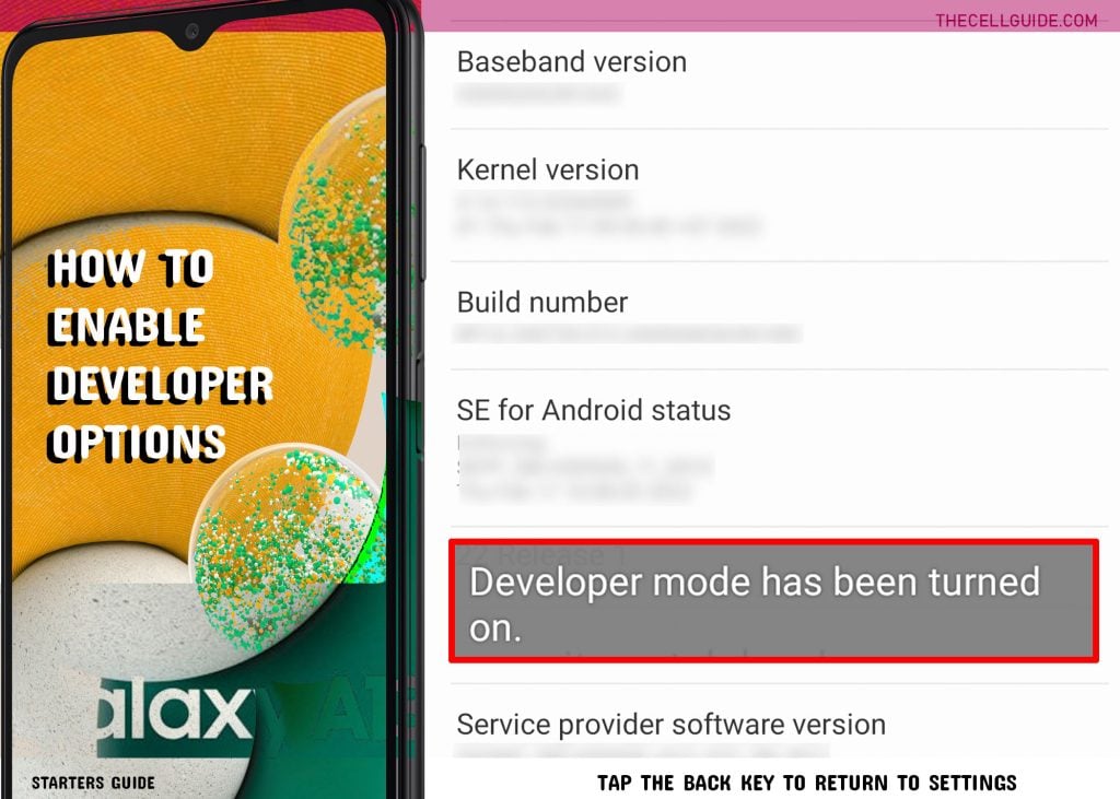 enable developer options galaxy a13 ENABLED