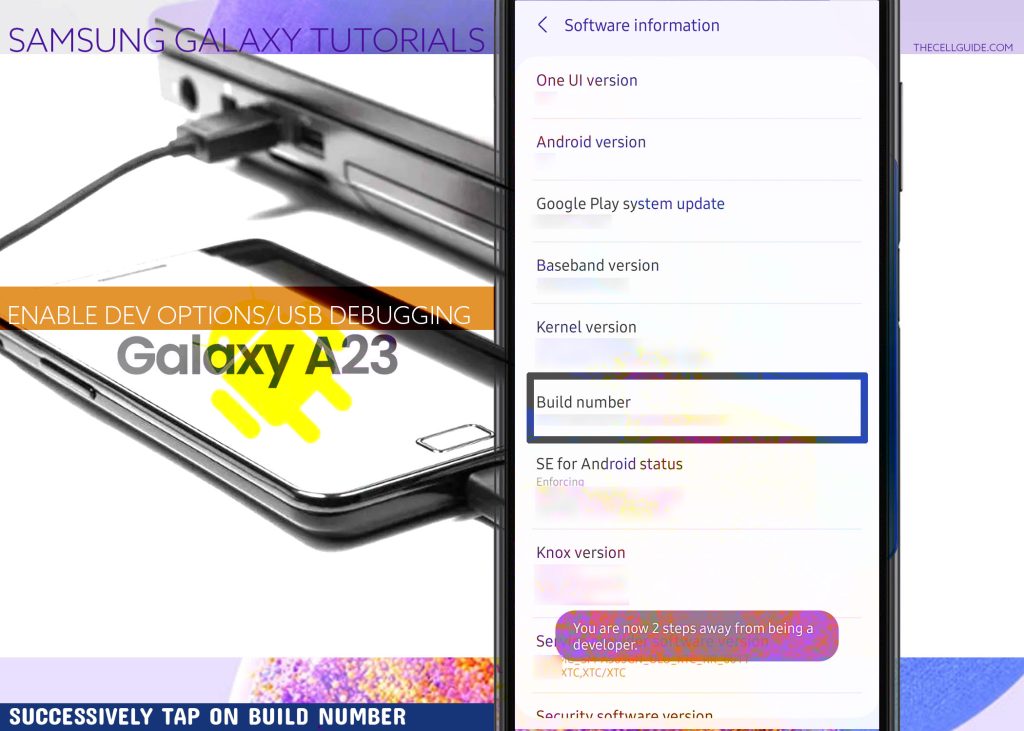 enable developer options usb debugging galaxy a23 BUILD