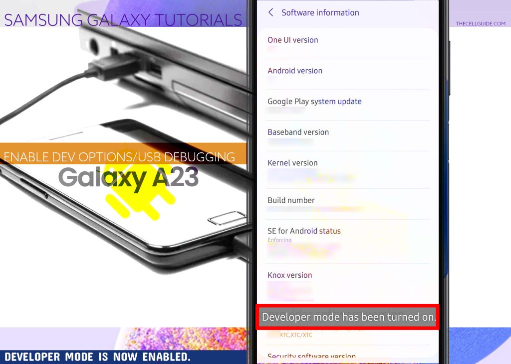 enable developer options usb debugging galaxy a23 ENABLED