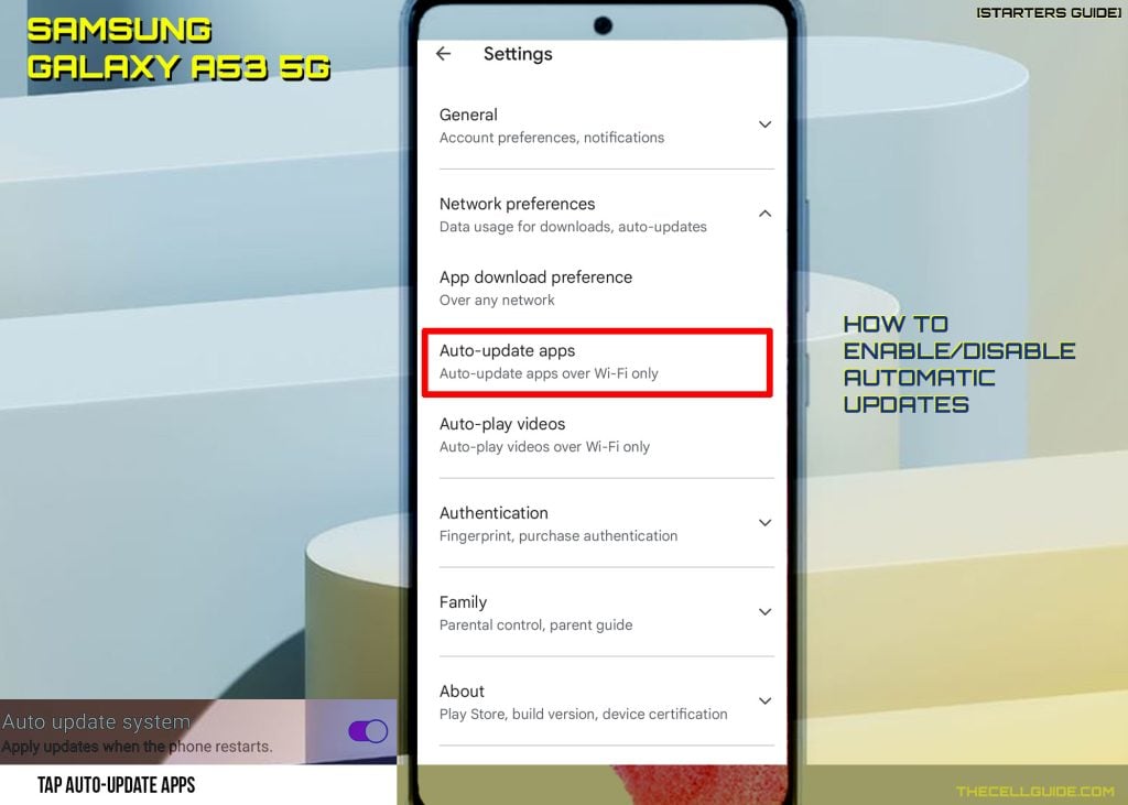 enable disable automatic updates galaxy a53 aua