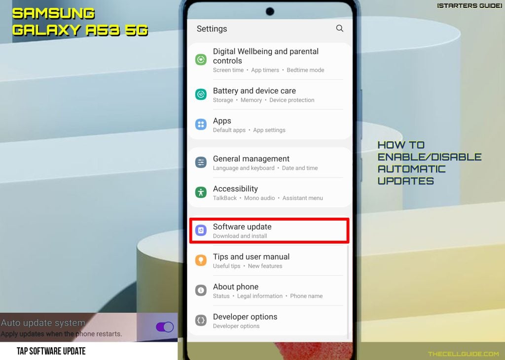 enable disable automatic updates galaxy a53 su