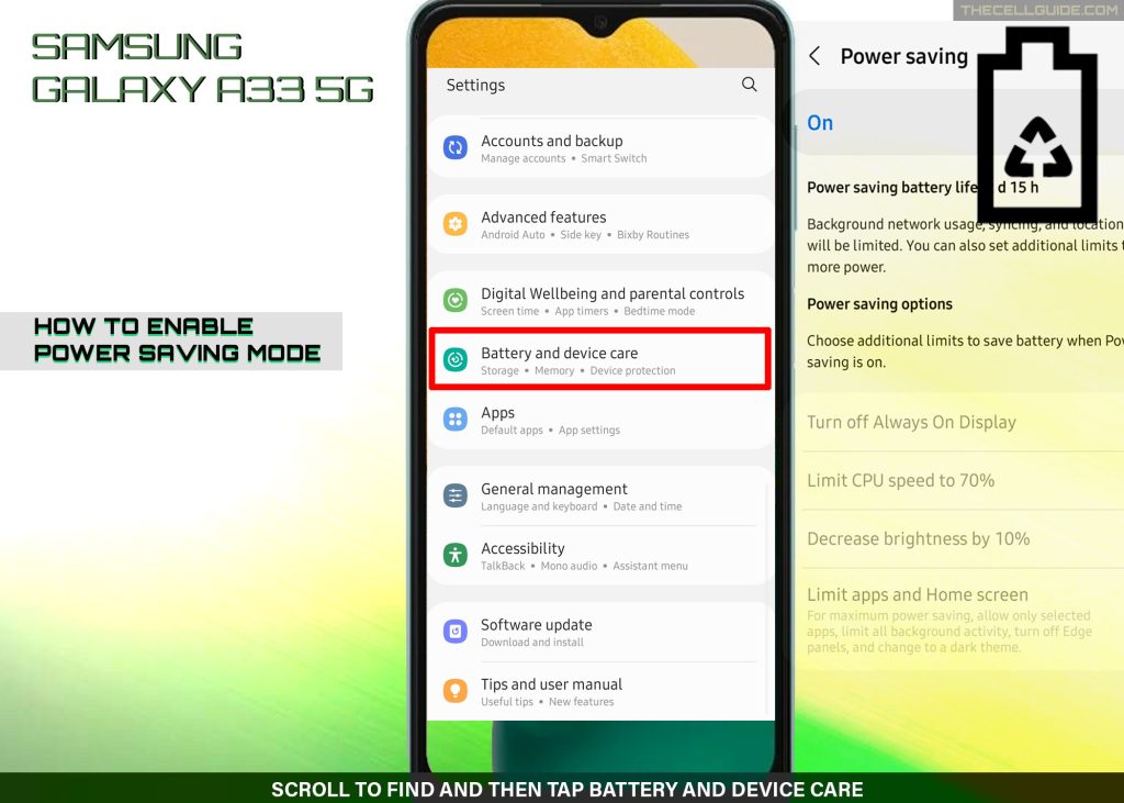 enable power saving mode galaxy a33 BADC