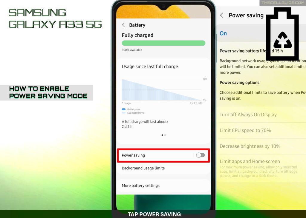 enable power saving mode galaxy a33 PS