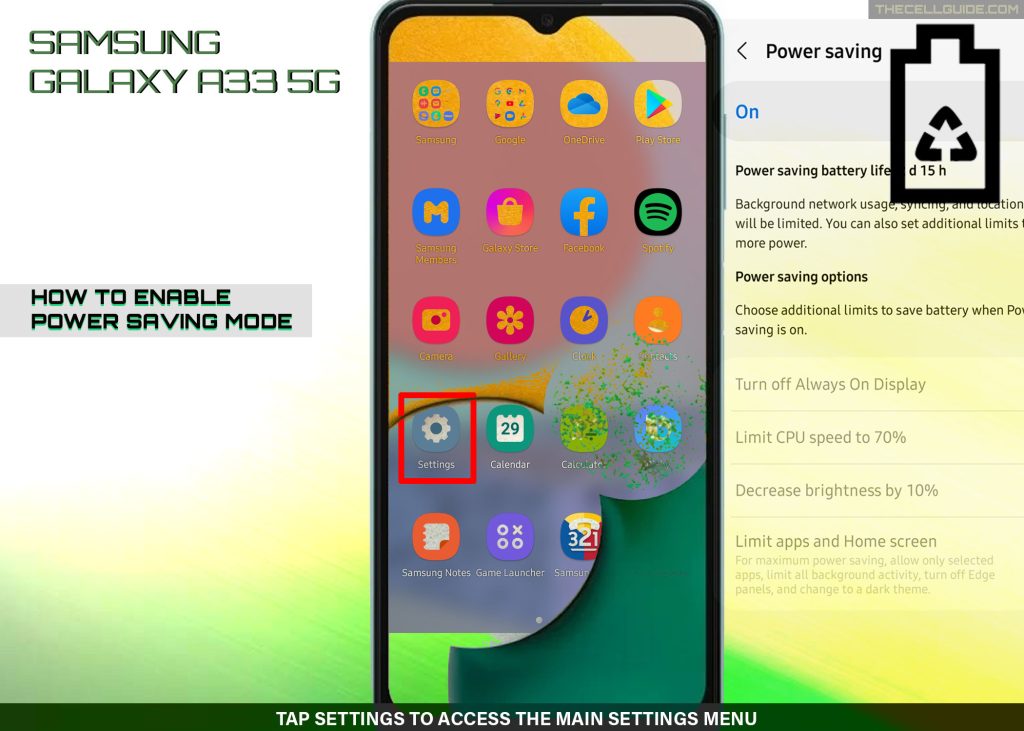 enable power saving mode galaxy a33 SETTINGS