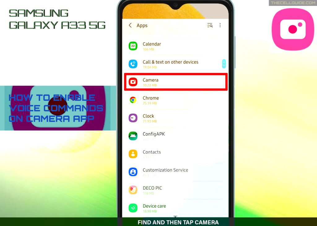 enable voice commands galaxy a33 camera CAM