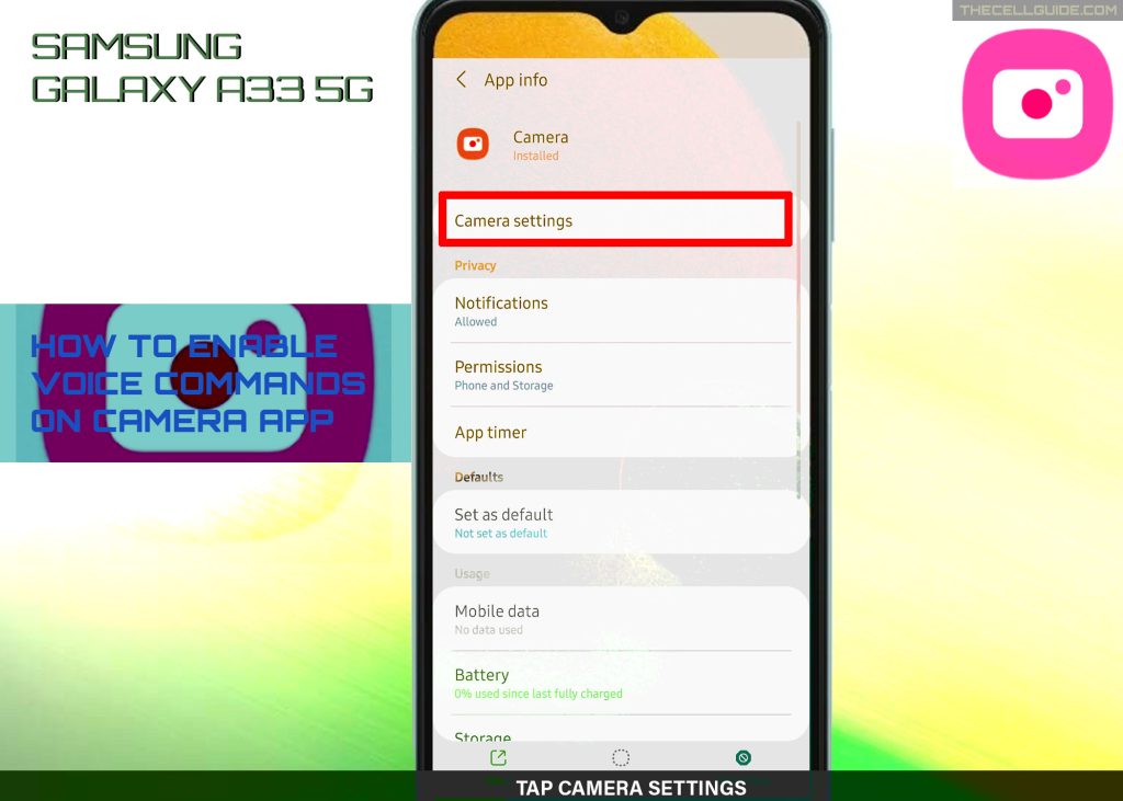 enable voice commands galaxy a33 camera CAMSET