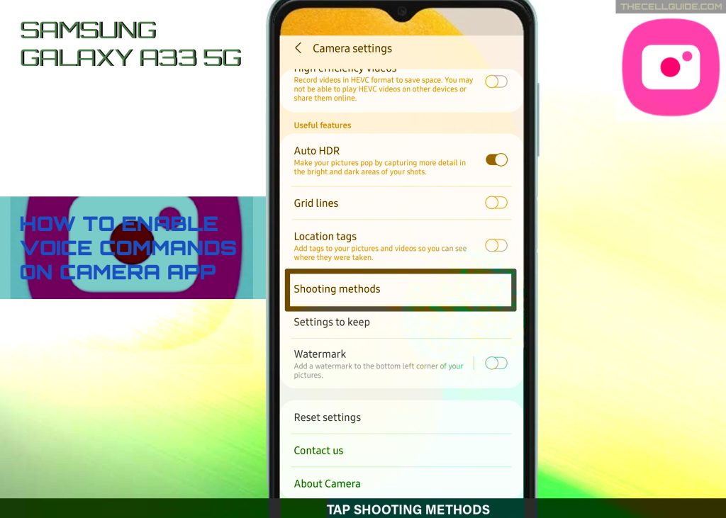 enable voice commands galaxy a33 camera METHODS