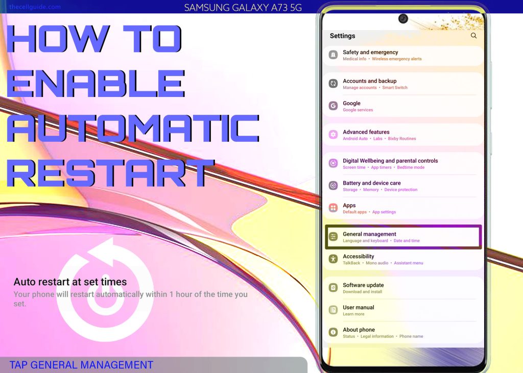 activate auto restart galaxy a73 5g GENMNGT
