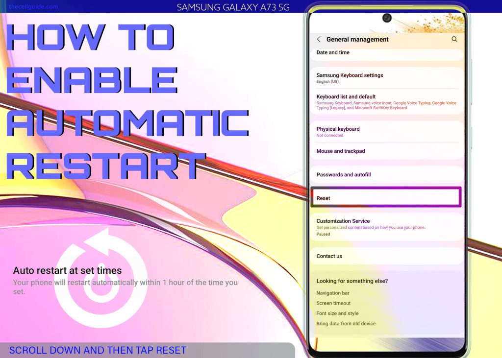 activate auto restart galaxy a73 5g RESET