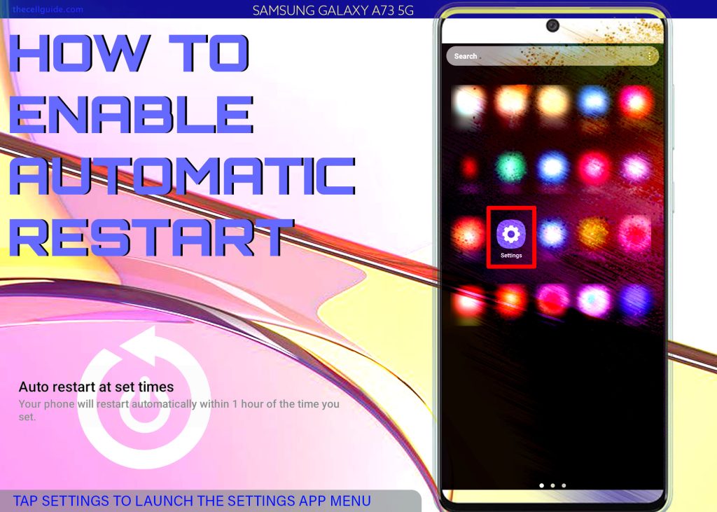 activate auto restart galaxy a73 5g SETTINGS