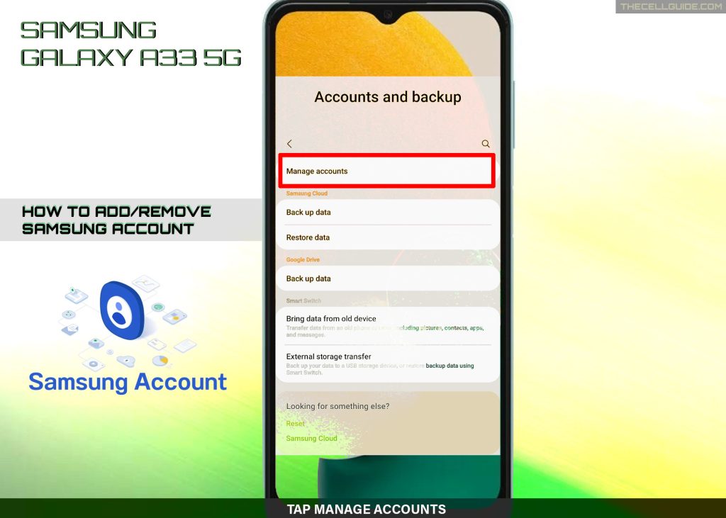 add remove samsung account galaxy a33 MA