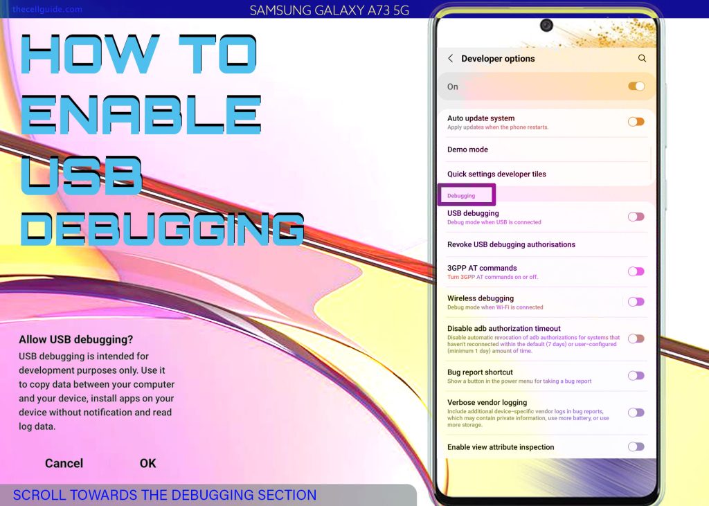 enable usb debugging mode galaxy a73 DEBSEC