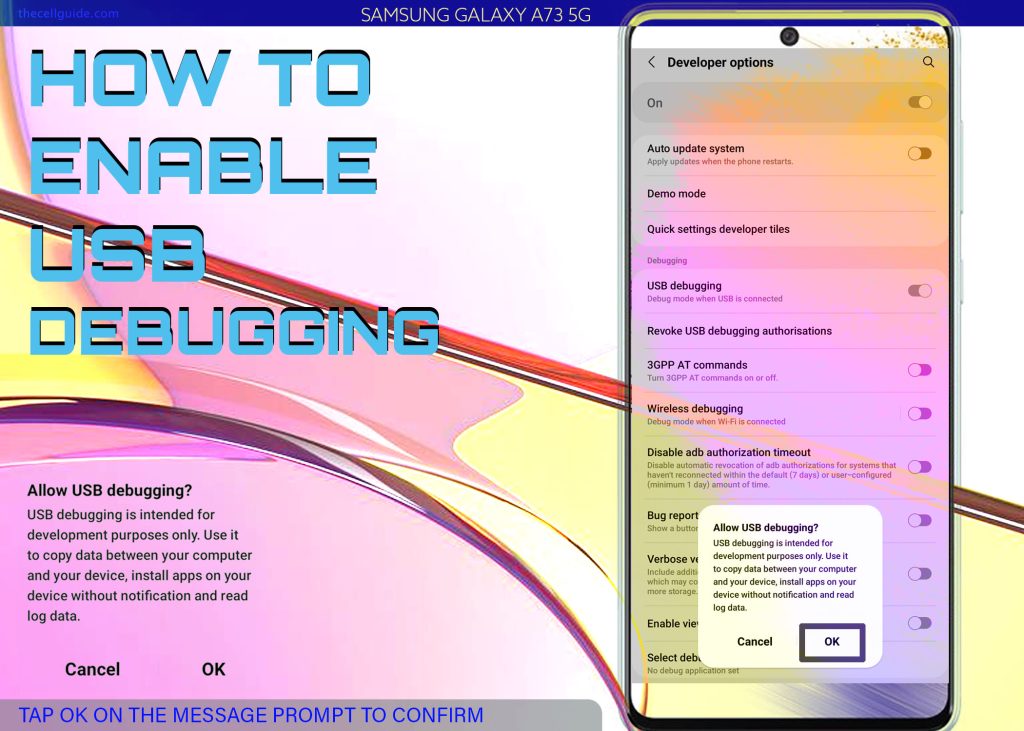 enable usb debugging mode galaxy a73 OK