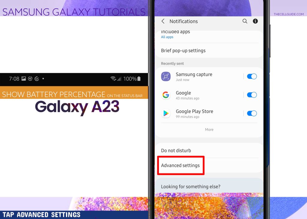 show battery percentage galaxy a23 AS
