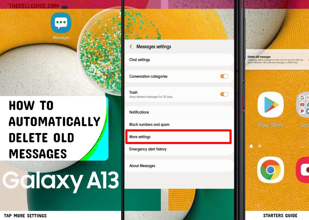 automatically delete old messages galaxy a13 MORE