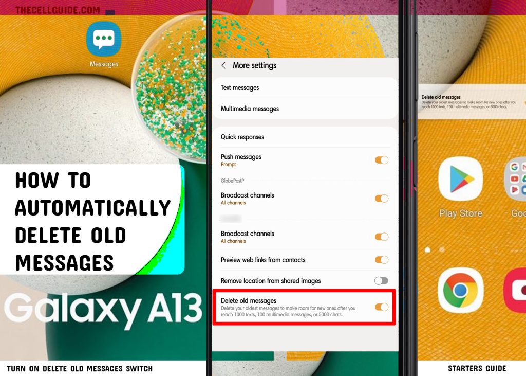 automatically delete old messages galaxy a13 ON