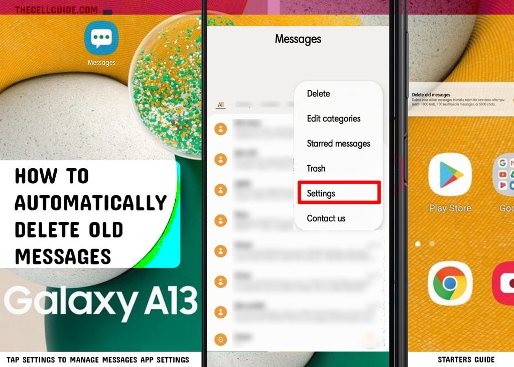 automatically delete old messages galaxy a13 SETTINGS