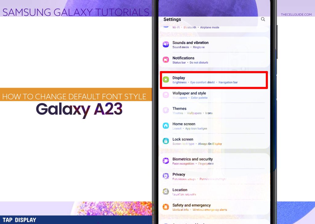 customize font on galaxy a23 DISPLAY