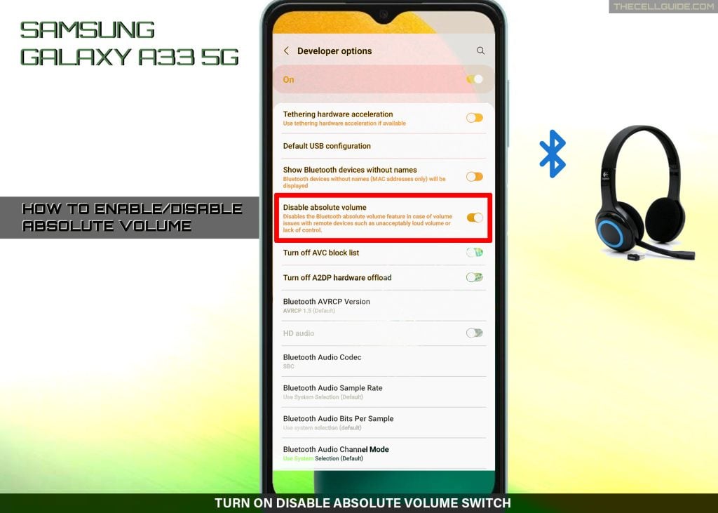 disable bt absolute volume galaxy a33 ON