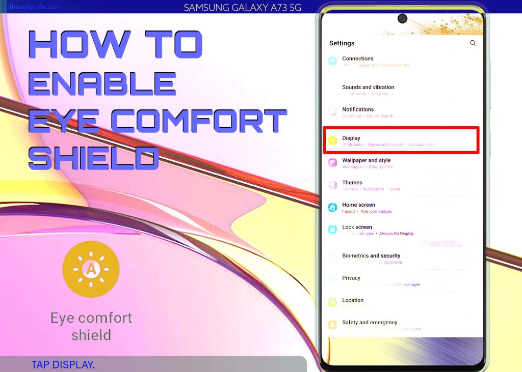 enable eye comfort shield galaxy a73 5g DISPLAY