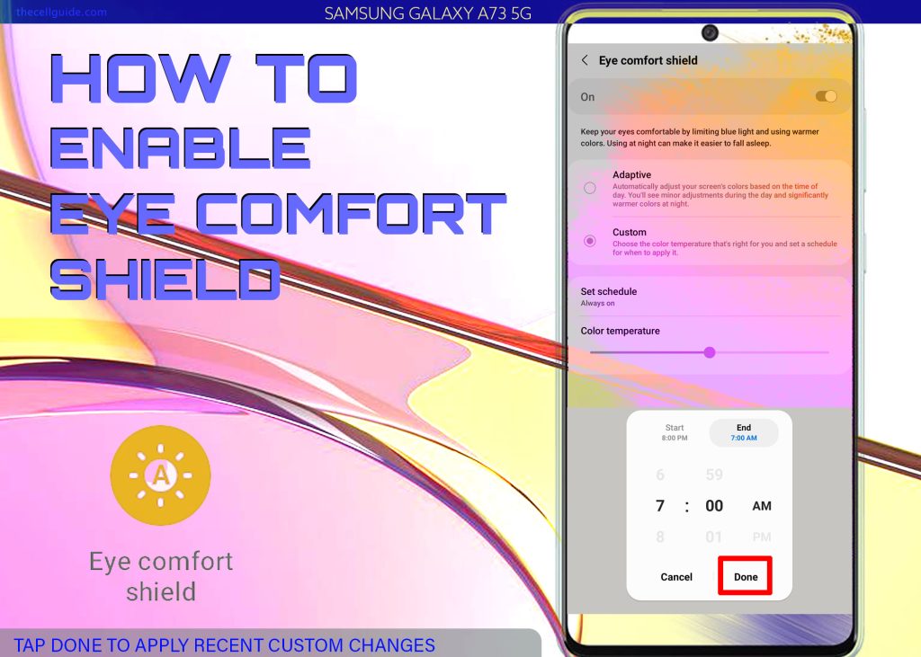 enable eye comfort shield galaxy a73 5g DONE