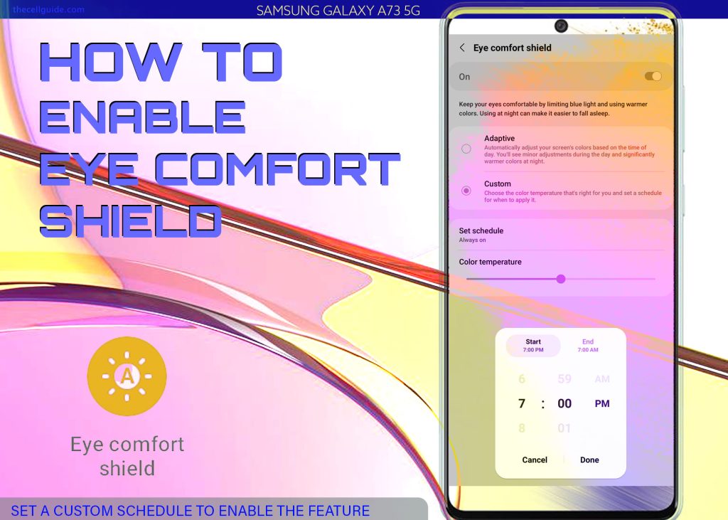enable eye comfort shield galaxy a73 5g SET SCHEDULE