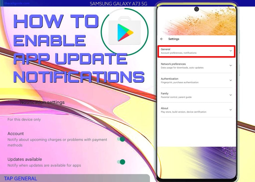 enable play store app update notifications galaxy a73 GENERAL