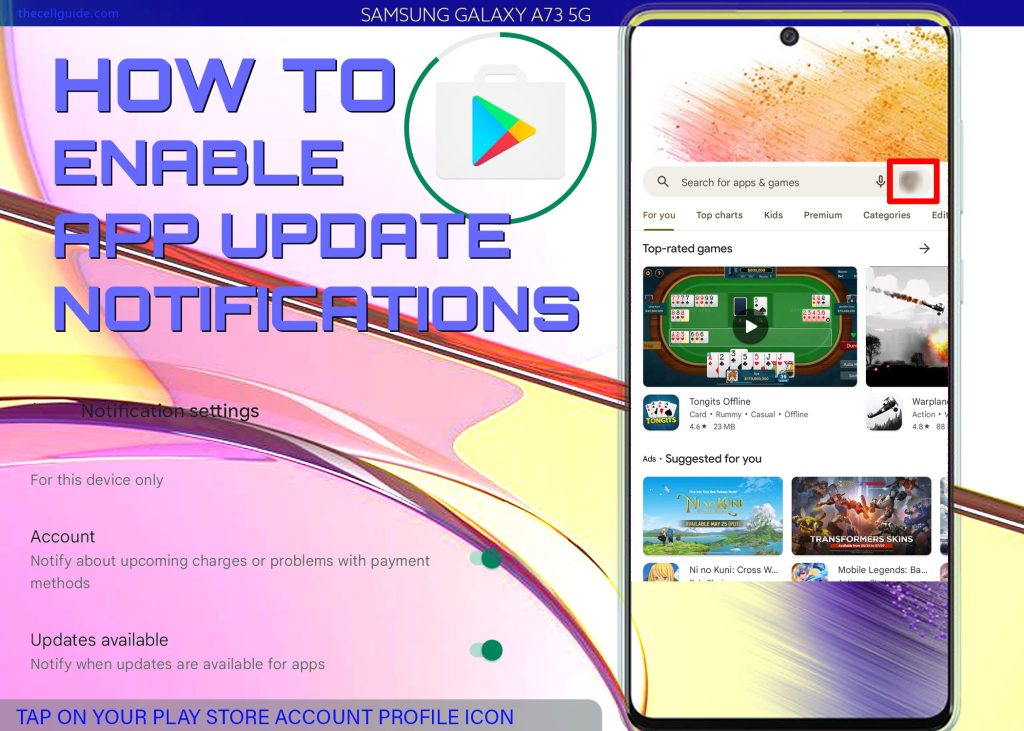 How to Enable App Update Notifications on Samsung Galaxy A73 5g Play Store 3 enable play store app update notifications galaxy a73 PROFILE