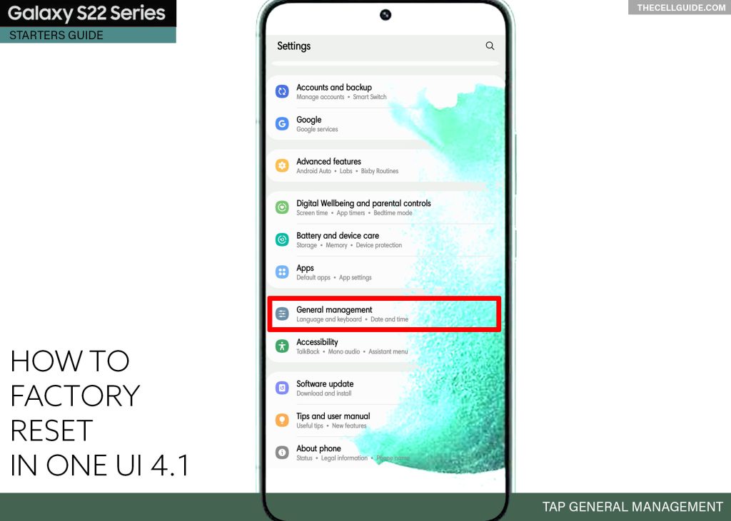 factory reset galaxy s22 GM