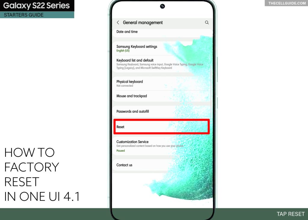 factory reset galaxy s22 RESET