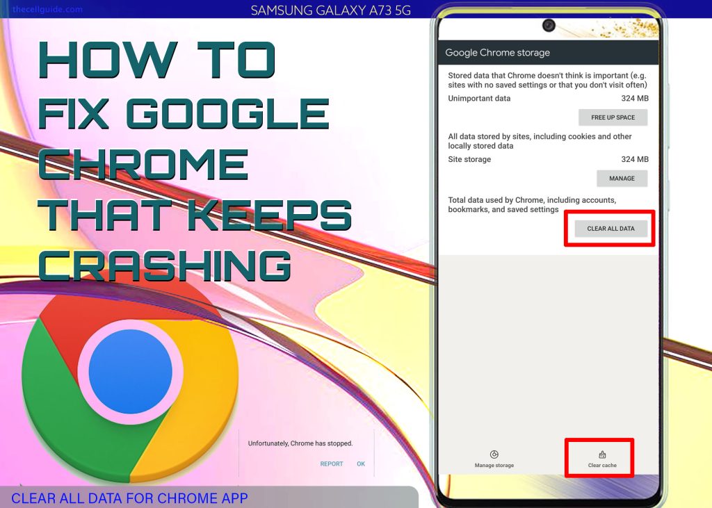 fix Galaxy A73 chrome keeps crashing CLEARDATA