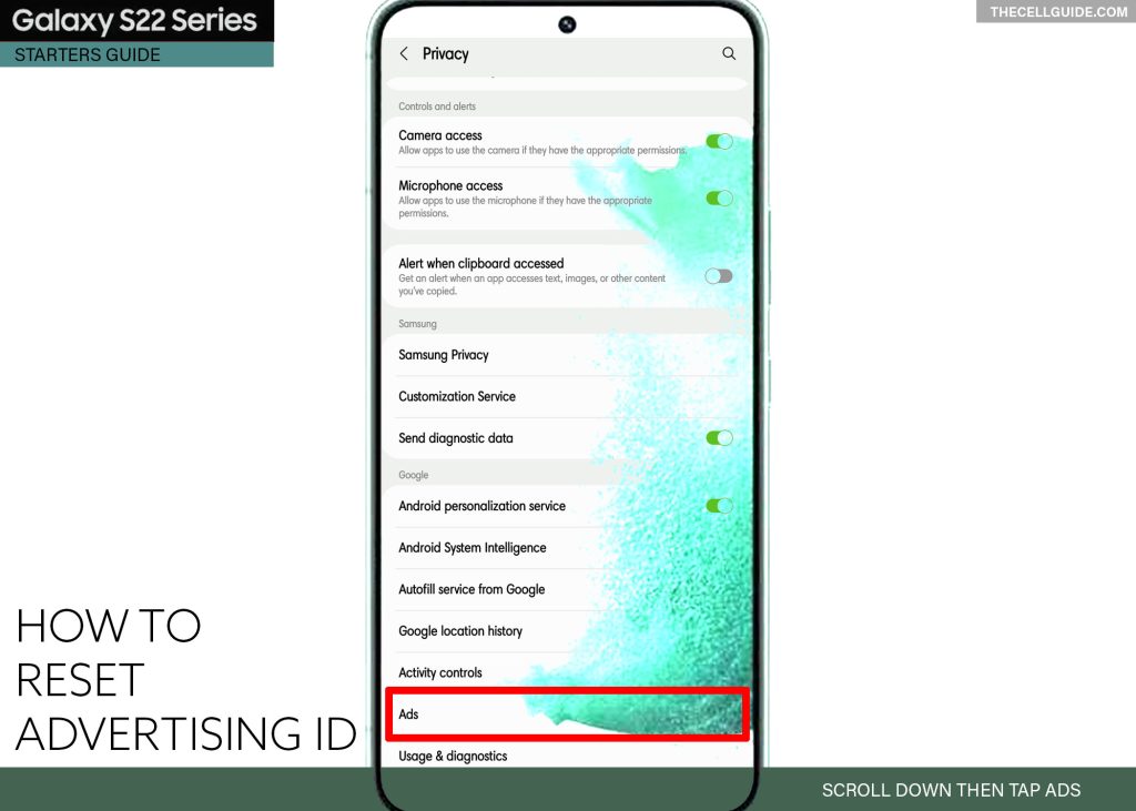 reset advertising id galaxy s22 ADS