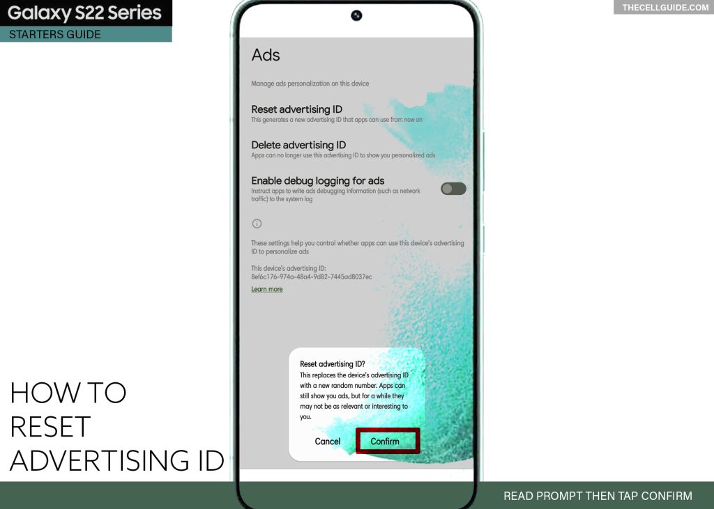 reset advertising id galaxy s22 CONFIRM
