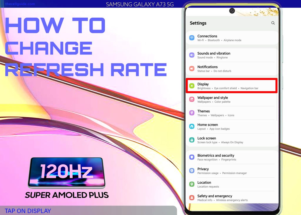 change refresh rate galaxy a73 DISPLAY