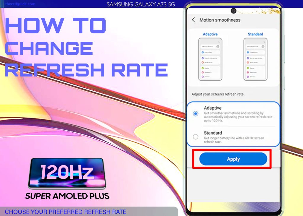 change refresh rate galaxy a73 SELECT