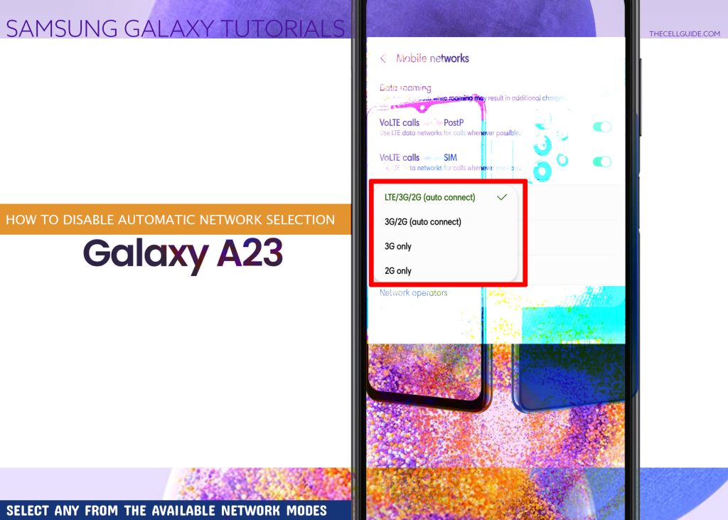 disable automatic network selection galaxy a23 SELECT