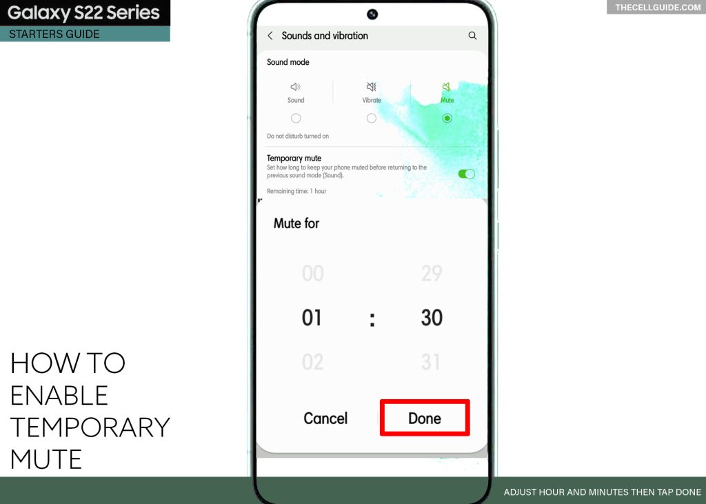 enable temporary mute galaxy s22 DONE