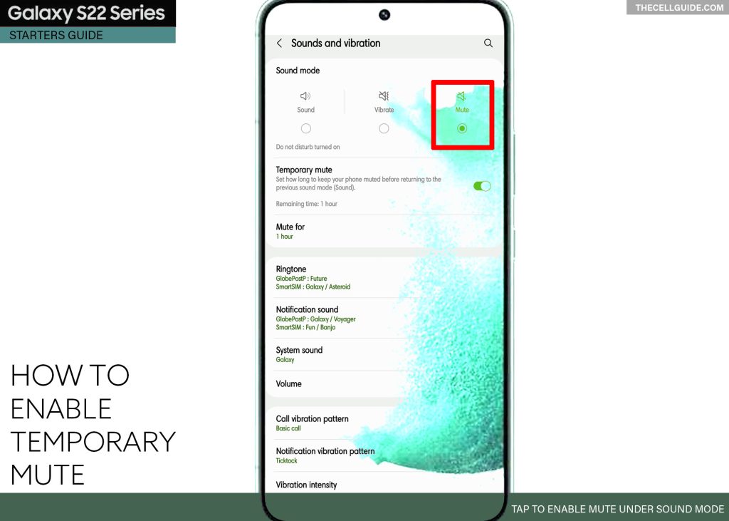 enable temporary mute galaxy s22 MUTE