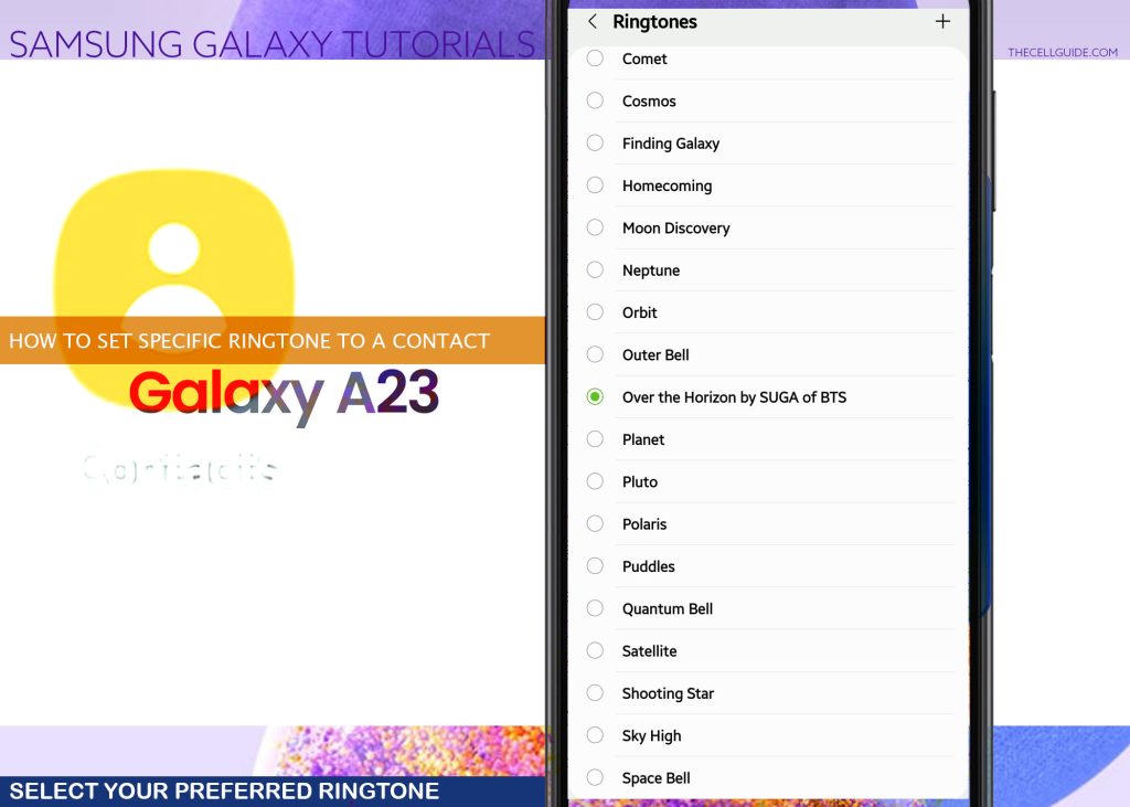 set specific ringtone to contact galaxy a23 CHOOSE TONE